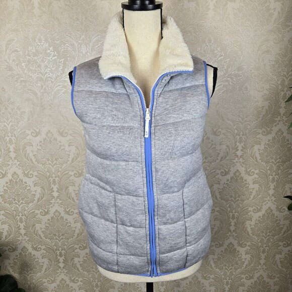 Vineyard Vines Youth Size XL (16) Gray Blue Puffer Quilted Vest Sherpa Collar
